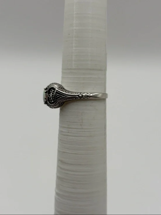 Sterling-Style White Opal Accent Ring - Vintage-Inspired Women's Jewelry - Picture 3 of 4